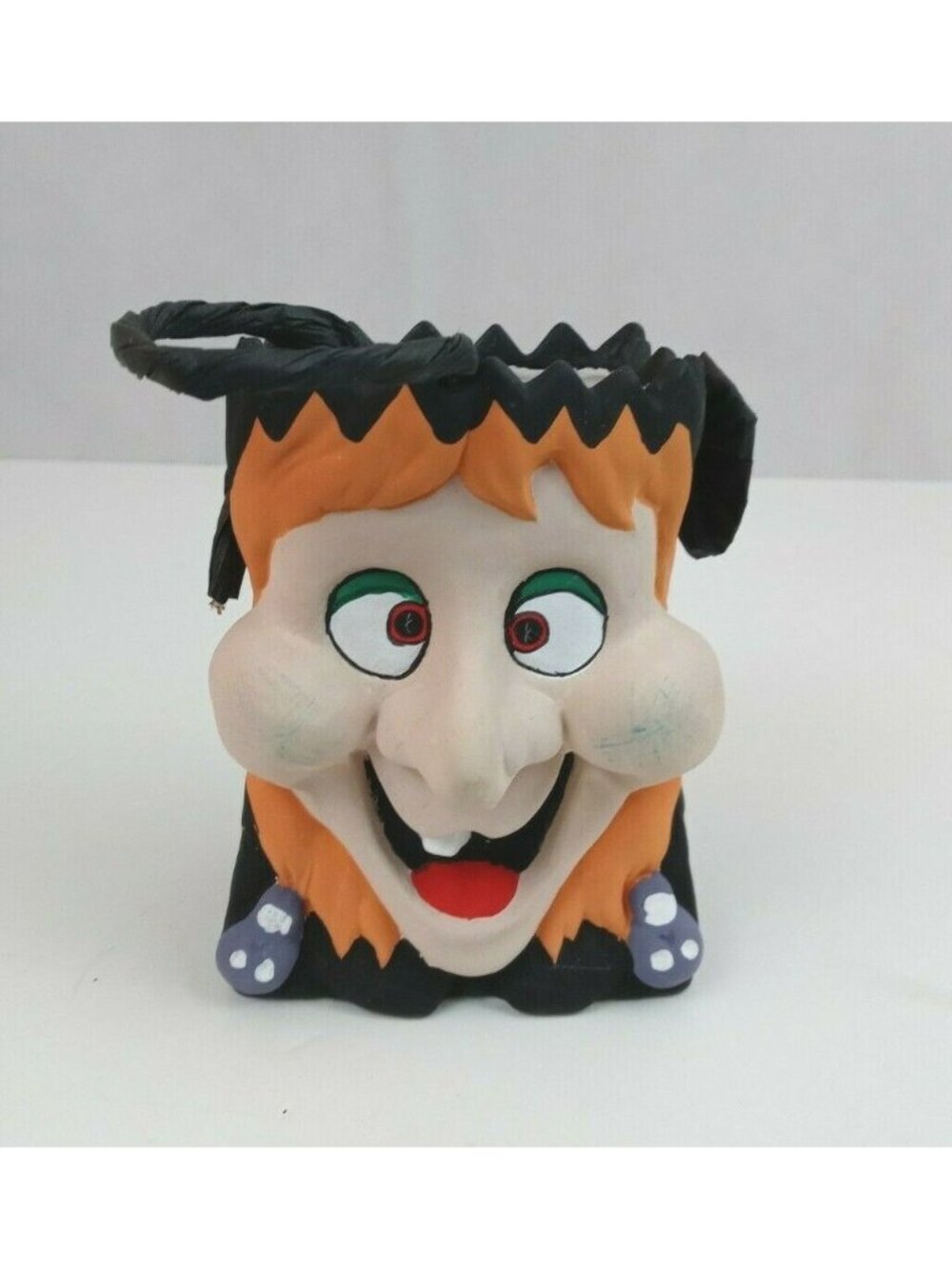 Vintage Haunted Haven Ceramic Witch Candy Bag Finely Hand Painted 5" Tall